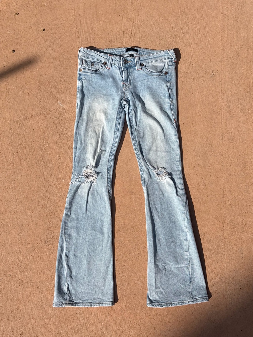 True Religion Light Blue Distressed Flared Jeans